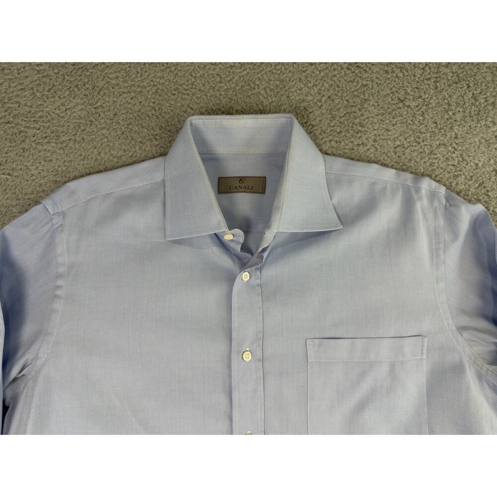 Canali Shirt Mens Blue 15.5-39 Classic Long Sleeve 100% Cotton Made in Italy